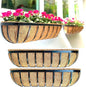 LaLaGreen Outdoor Wall Planter - 30 Inch, 2 Pack Black Metal Window Boxes Planters Attach to House, Large Flower Basket Deck Railings Hanging with Coco Liner Horse Troughs Fence Balcony Patio Porch