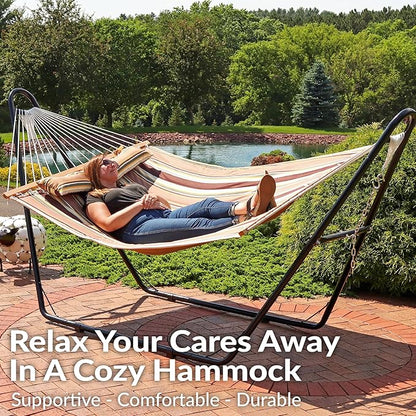 Sunnydaze Quilted Outdoor Hammock with Spreader Bars - Heavy-Duty 450-Pound Capacity Double Hammock for Outside - Sandy Beach