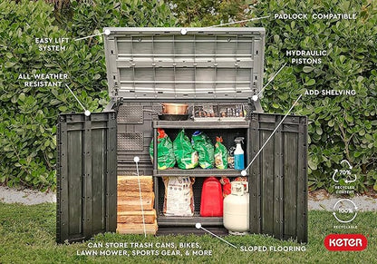 Keter Store-It-Out Prime XL 4.75 x 2.6 Foot Resin Outdoor Storage Shed with Double Doors and Easy Lift Hinges, Perfect for Trash Cans, Garden and Yard Tools, and Pool Toys, Black