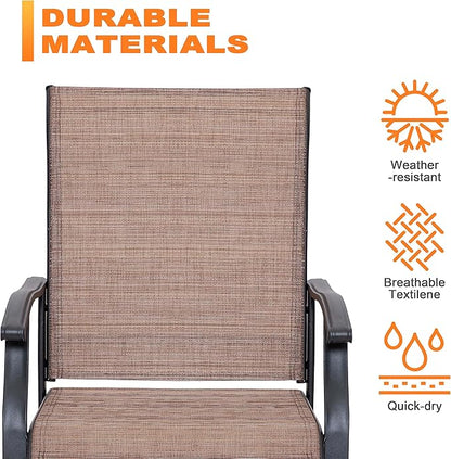 NUU GARDEN Outdoor Patio Dining Set, 4 Swivel Textilene Dining Chairs and 37" Square Dining Table with 1.57'' Umbrella Hole, Powder Coated Iron Frame, for Patio, Garden, Backyard, Black and Brown