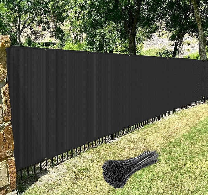 Windscreen4less Privacy Fence Screen Heavy Duty Windscreen Fencing Mesh Fabric Shade Net Cover with Brass Grommtes for Outdoor Wall Garden Yard Pool Deck, 6'x67' Black