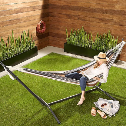 Amazon Basics Double Portable Hammock with Space Saving Steel Stand and Carrying Case, 2 Person, 470lb Capacity, Multi Color, 118" x 46" x 39"
